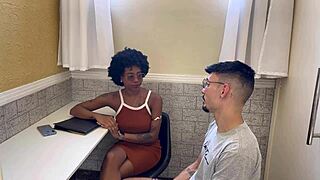 Black secretary takes thick white cock as hot payment deal