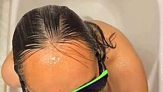 Wife's steamy bath blowjob handjob