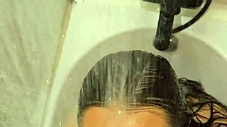 Wife's steamy bath blowjob handjob