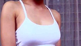 whoa her huge ass in lacy panties swallows cum after sports bra tease