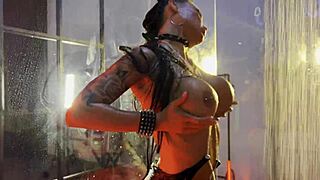 monika fox rides huge dildos in shower double penetration