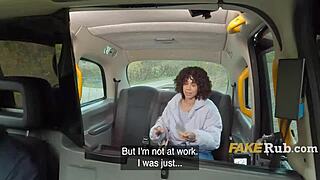 Curly ebony slut trades blowjob for cab ride in backseat public fuck