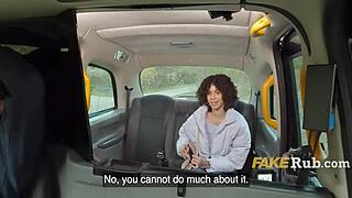 Curly ebony slut trades blowjob for cab ride in backseat public fuck