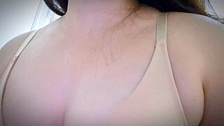 Chubby Horny Housewife Plays with Huge Tits Big Nipples and Wet Puffy Pussy Close Up