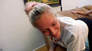 Petite ginger Luna Parish rims sassy blonde coed in passionate toy play