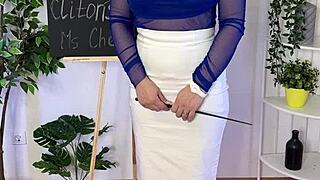 ever wonder how hot milf teacher in stockings heels explains clit rubbing with her big tits out?