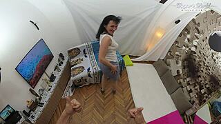 Horny Hungarian Mature Milf Sissy Gapes Pussy Lips on Monster Cock Wild Ride Backstage