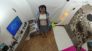 Horny Hungarian Mature Milf Sissy Gapes Pussy Lips on Monster Cock Wild Ride Backstage