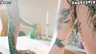 Lesbian tattooed goth girls stretch gaping anuses with intimate anal dildos