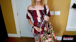 petite blonde bonnie wolf plays with herself then deepthroats cock