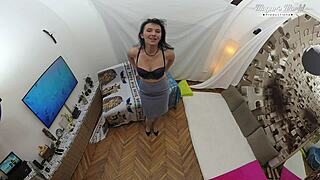 Horny Hungarian Mature Milf Sissy Gapes Pussy Lips on Monster Cock Wild Ride Backstage