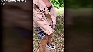 Shemale whips out ladydick pee right in park?