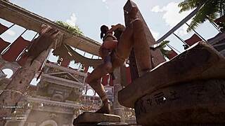 Lara Croft Strains To Ride Giant Statue Cock In 3d Game