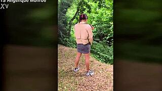 Shemale whips out ladydick pee right in park?