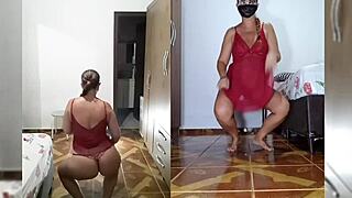 bbw milf strips red lingerie panties sweater in full tease video