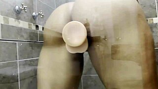 wanna join this latina with huge ass in the shower using her dildo