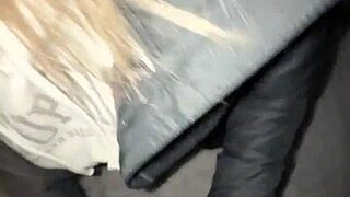 Out in the snow he licks her ass before getting caught with multiple cumshots