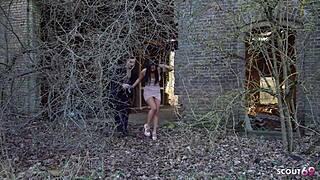 German curvy teen maria tricked outdoor public fuck deepthroat doggy by huge cock berlin model casting