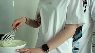 stepbrother stops half-brother from baking for half-sister then fucks her doggystyle
