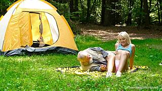 Playful Blonde Lovita Fate Fingers and Rides at Outdoor Teen Party