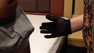 she slaps his cock head hard but it stiffens right up