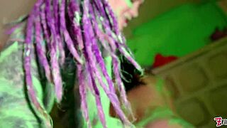 tattooed dreadhead teen tries dildo and color fun