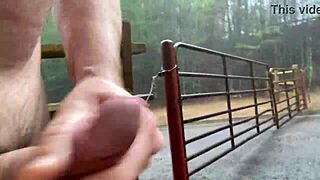 A wild clitlicker flashes her hairy pussy in the forest for voyeur eyes.