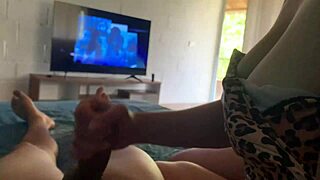 stepsister in sexy bikini distracts me from movie at beach house handjob starts