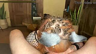 cute racoon cosplayer nerd with glasses chokes on monster cock then rides it deep