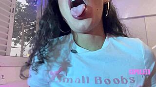 A petite Latina in lingerie flashes her small tits and tiny waist for softcore fun