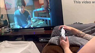 stepdaddy joins my game big cock deepthroat blowjob cum swallow on tits