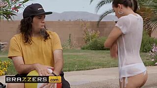 brazilian pool party turns wild as shy teen desiree dulce's big tits soak wet with xander corvus