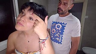stepmom fucks stepson in bathroom then he creampies her wet pussy homemade 😍💦