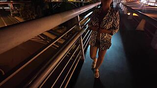 god i'm luscious milf walkin bridge no bra no panties tits bouncin huge nipples hard!!