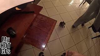 mi novia catches me jerking off after work and rides my cock hard
