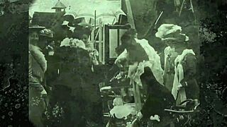 Vintage lesbians eagerly eat hairy pussies in antique group threesome action