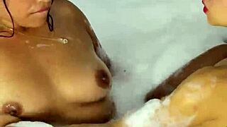 i'm in the tub with busty stepmom milf n stepsis sucking my cock till i cum on their big tits