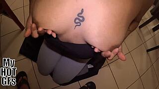 mi novia catches me jerking off after work and rides my cock hard