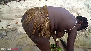 busty african wife shakes big ass outdoors in forest making medicine 🌿🍑