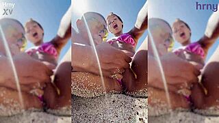 Sexy Tanned Latina Coed Fingers Shaved Pussy to Orgasm on Spring Break Beach!