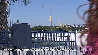 wild latina danielle flashes shaved pussy and small tits in risky florida public spots