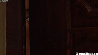 Lesbian Mistress Teases Bound Slave's Pussy on Bed with Fingers and Kisses