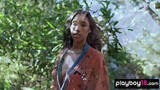 brookliyn wren strips outdoors ripping clothes to flash her huge natural ebony tits and shaved pussy