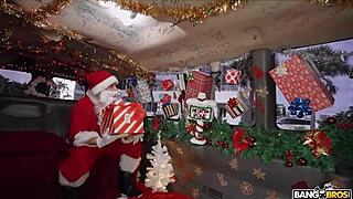 ashley alexander rubs clit with magic wand then deepthroats santa's monster cock