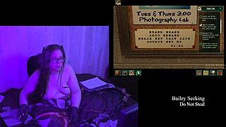 bbw brunette bares big natural tits in naked playthrough part 2