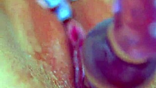 This teen's puffy pussy slides on a glass dildo for wet orgasm vibes 🌟💧