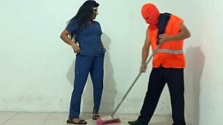 this super hot nurse at the hospital starts sucking and fucking the janitor's cock on the job