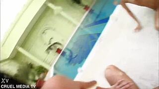Blonde babes Megane and Cecilia Vega take on four dudes in epic anal gaping orgy