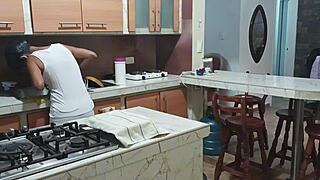 i spot my stepsister dancing sexy half naked in the kitchen and things heat up fast