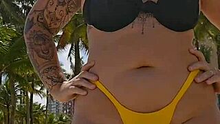 Married woman pulls panties aside in public shows dick pic then sucks in chemical toilet
